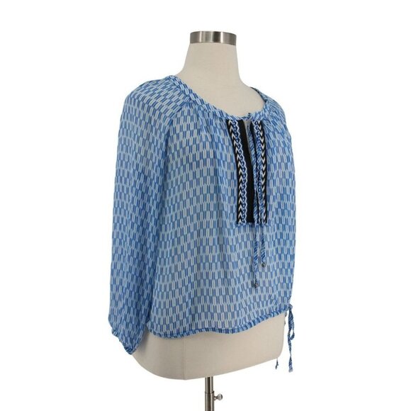 Jessica Simpson Blue Striped Chiffon Tie Waist Peasant Top Shirt Plus Size 1X - Picture 2 of 6